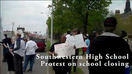rally in support of student walkout at Detroit Western International High School